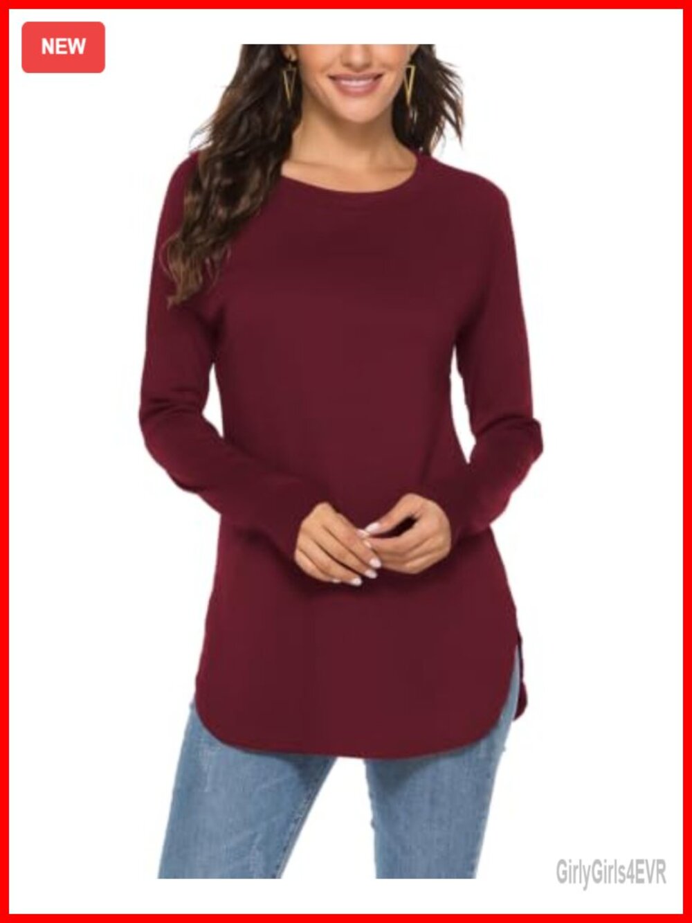 Women's Batwing Long Sleeve Tunic Top Loose Fit Casual Round Neck